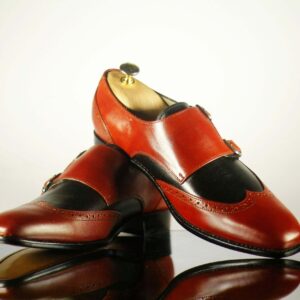 New Handmade Men's Two Tone Double Monk Strap Dress Leather Shoes