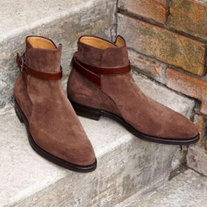 Handmade Brown Jodhpurs Suede Ankle High Boots For Men's - leathersguru