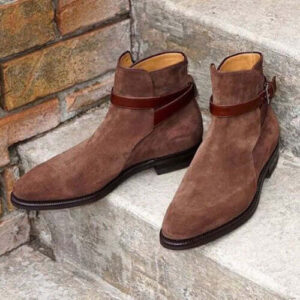 Handmade Brown Jodhpurs Suede Ankle High Boots For Men's - leathersguru