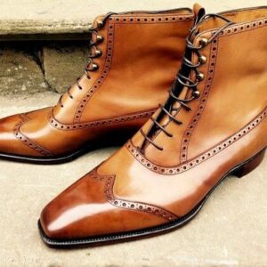 New Handmade Men's fashion Tan Color Ankle High Leather Boots