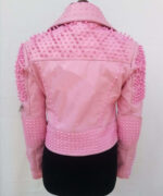 New Handmade Women Pink Full Spiked Studded Rock Punk Belted Brando Stylish Designed Cowhide Leather Jacket