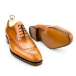 Men Handmade Awesome Stylish Tan Leather Brogue Cap Toe Lace Up Personality Shoes