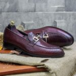 New Men’s Cordovan Python Leather Shoes, Hand Painted Slip On Loafer Shoes