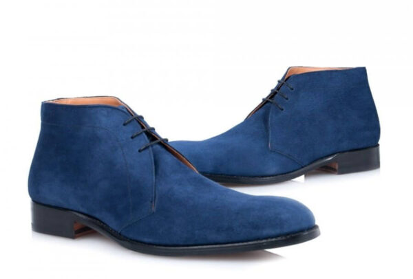 New Men's Handmade Blue Color Half Ankle Suede Chukka Lace Up Boot