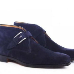 New Men's Handmade Blue Color Half Ankle Suede Chukka Monk Strap Boot