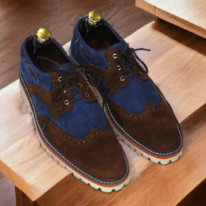 New Stylish Brown Blue Lace Up Shoes, Wing Tip Shoes, Men's Stylish Rubber Sole Shoes