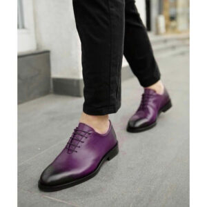 New Stylish Men's Handmade Classic Lace Up Purple Leather Shoes With Brogue Toe Style