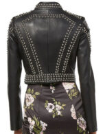 New Women Black Silver Studded Punk Vintage Biker Brando Style Leather Jacket - leathersguru