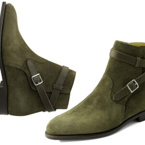 Handmade Olive Green Suede Jodhpurs Boots For Men's - leathersguru