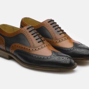 Men's Leather Wing Tip Brogue Brown Black Shoes - leathersguru