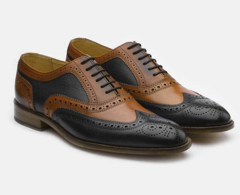 Handmade Men's Black Brown Leather Lace Up Wing Tip Shoe - leathersguru