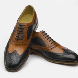 Men's Leather Wing Tip Brogue Brown Black Shoes - leathersguru