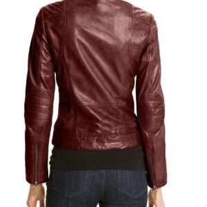 Hollywood Collection Soft Leather Biker Burgundy Jacket For Women - leathersguru