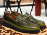 New Handmade Men's Olive Green Chunky Sole Shoes, Slip On Loafer Shoes