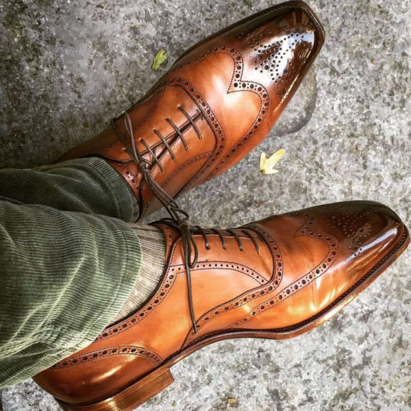 Bespoke Brown Leather Wing Tip Brogue Shoes - leathersguru