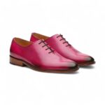 Pink Burnished Rounded Toe Handmade Oxford Genuine Leather Classical Men Shoes