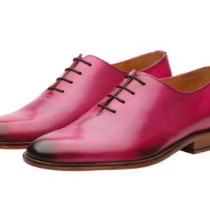 Pink Burnished Rounded Toe Handmade Oxford Genuine Leather Classical Men Shoes