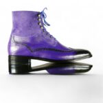 Purple Ankle High Leather Boot For Men's