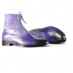 Purple Ankle High Leather Boot For Men's