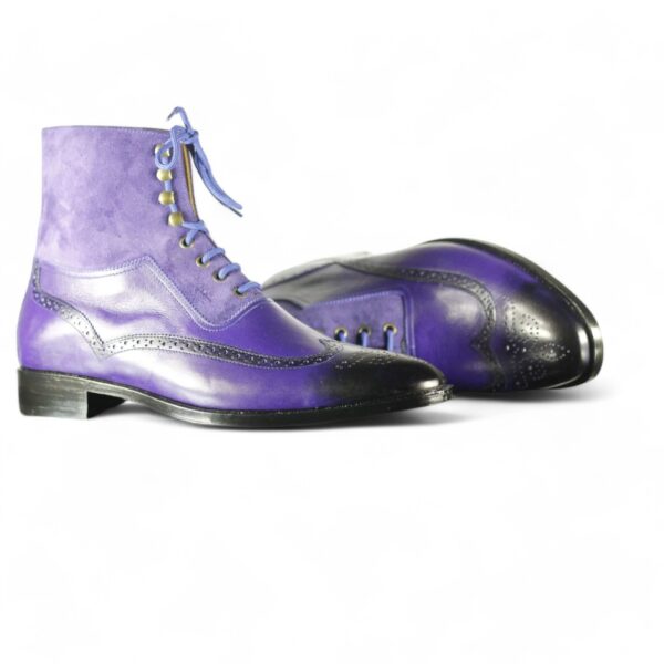 Purple Ankle High Leather Boot For Men's