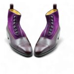 Purple Brown Color Genuine Leather Suede Buttons Boot Men Dress Ankle Bots