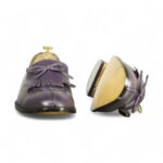 Purple Penny Loafer Leather Fringe Shoes Handmade Men's Stylish Shoes