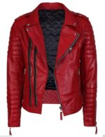 Red Quilted Leather Biker Jacket Perfect Re Product Casual Jacket - leathersguru