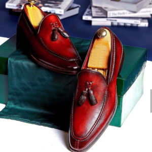 Red Leather Casual Tussles Loafers Men's Shoes - leathersguru