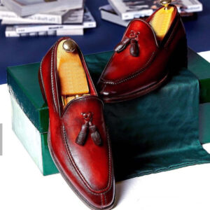 Red Leather Casual Tussles Loafers Men's Shoes - leathersguru