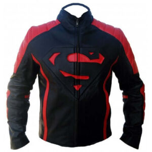 SUPERMAN MOVIE MENS LEATHER JACKET, CLASSIC BLACK & RED