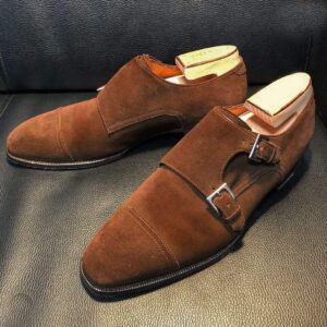 Handmade Brown Suede Double Monk Cap Toe Shoe - leathersguru