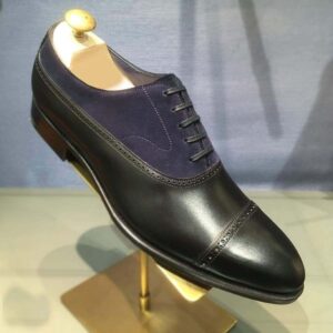 Handmade Black Navy Blue Leather Suede Shoe - leathersguru