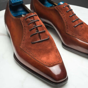 Bespoke Brown Leather Suede Square Toe Lace Up Shoe for Men - leathersguru