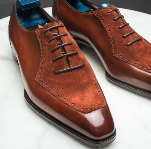 Bespoke Brown Leather Suede Square Toe Lace Up Shoe for Men - leathersguru