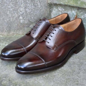 Men's Dark Brown Cap Toe Shoes,Hand Painted Pure Leather Shoes