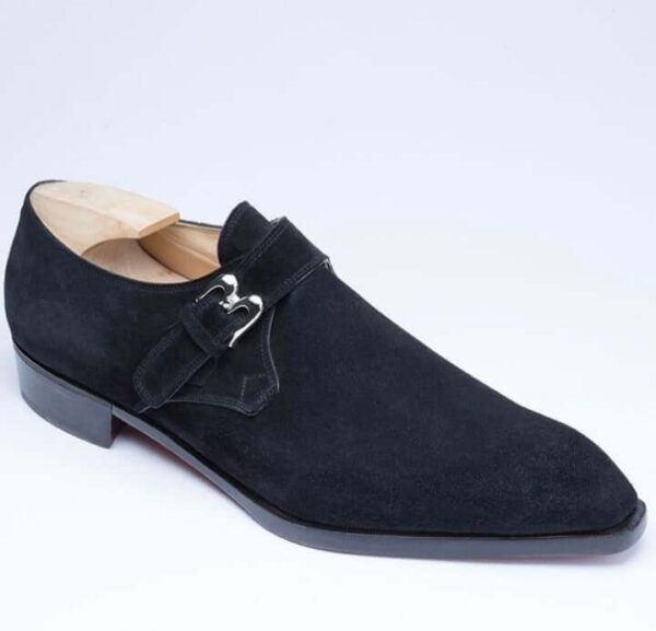 Black Suede Monk Strap Shoes,Men's Hand Painted Shoes