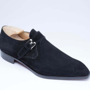 Black Suede Monk Strap Shoes,Men's Hand Painted Shoes