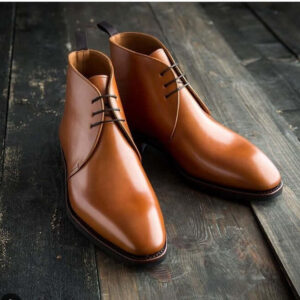 Tan Round Toe Lace Up Leather Shoes,Men's Shoes