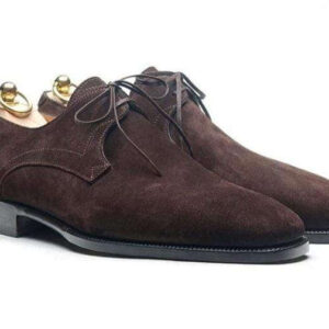 Handmade Brown Derby Lace Up Suede Shoe - leathersguru