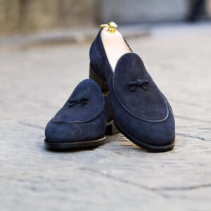 Men's Navy  Blue Suede Loafer Shoes,Handmade Stylish Shoes