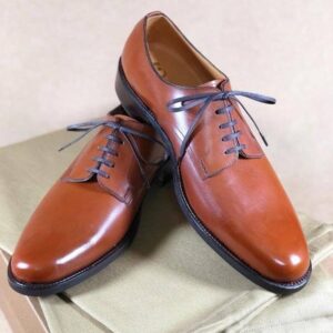 Handmade Tan Color Derby Lace Up Leather Shoes - leathersguru