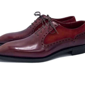 Handmade Burgundy Leather Suede Lace Up Shoe - leathersguru