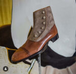 Two Tone Brown Button Top Ankle Boot.Men's Leather Suede Boot