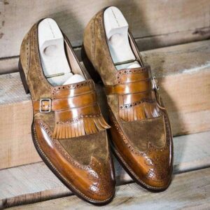 Handmade Brown Leather Suede Loafers - leathersguru