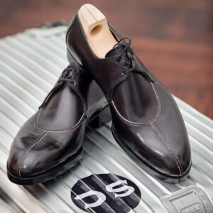 Bespoke Black Leather Split Toe Lace Up Shoe for Men - leathersguru