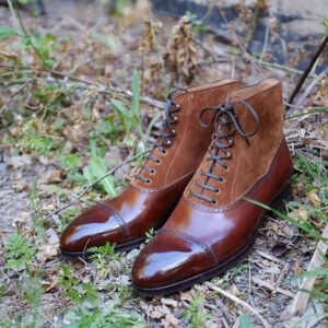 Ankle High Brown Cap Toe Lace Up Leather Suede Boot - leathersguru