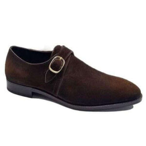 Handmade Brown Suede Monk Strap Shoe - leathersguru