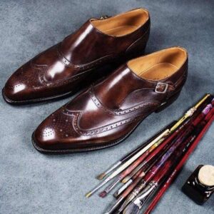 Handmade Burgundy Leather Monk Strap Shoe - leathersguru