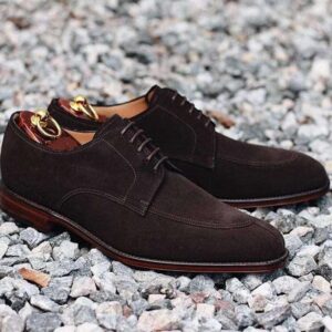 Men's Suede Chocolate Brown Split Toe Shoes - leathersguru