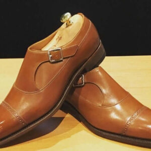 Bespoke Tan Cap Toe Shoes Monk Straps Leather Shoe, Men Shoes,Dress Shoes - leathersguru